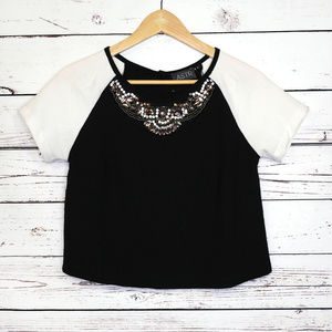 ASTR cropped bejewled crop blouse top short